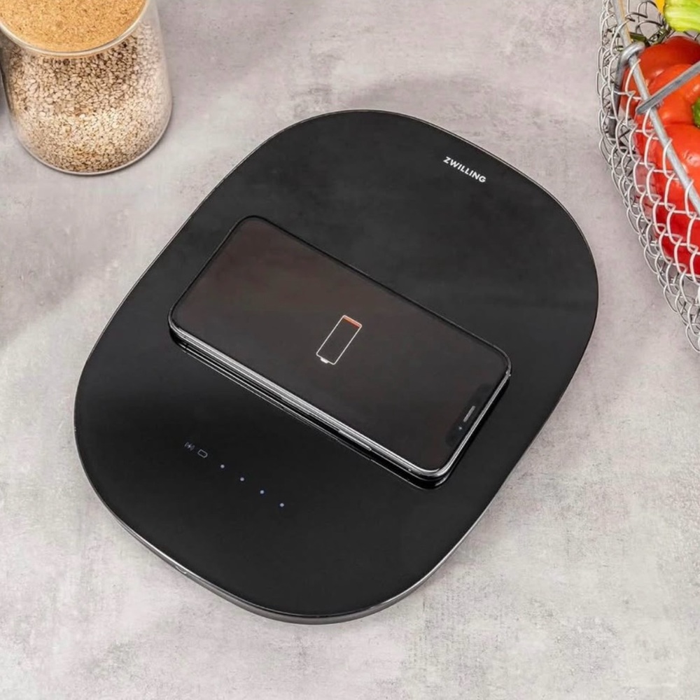 ZWILLING Enfinigy 2‑in‑1 Wireless Charging Pad & Digital Kitchen Scale – Black